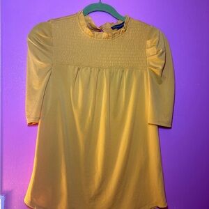Adrianna Papell Gold Smocked Blouse with Mandarin Collar